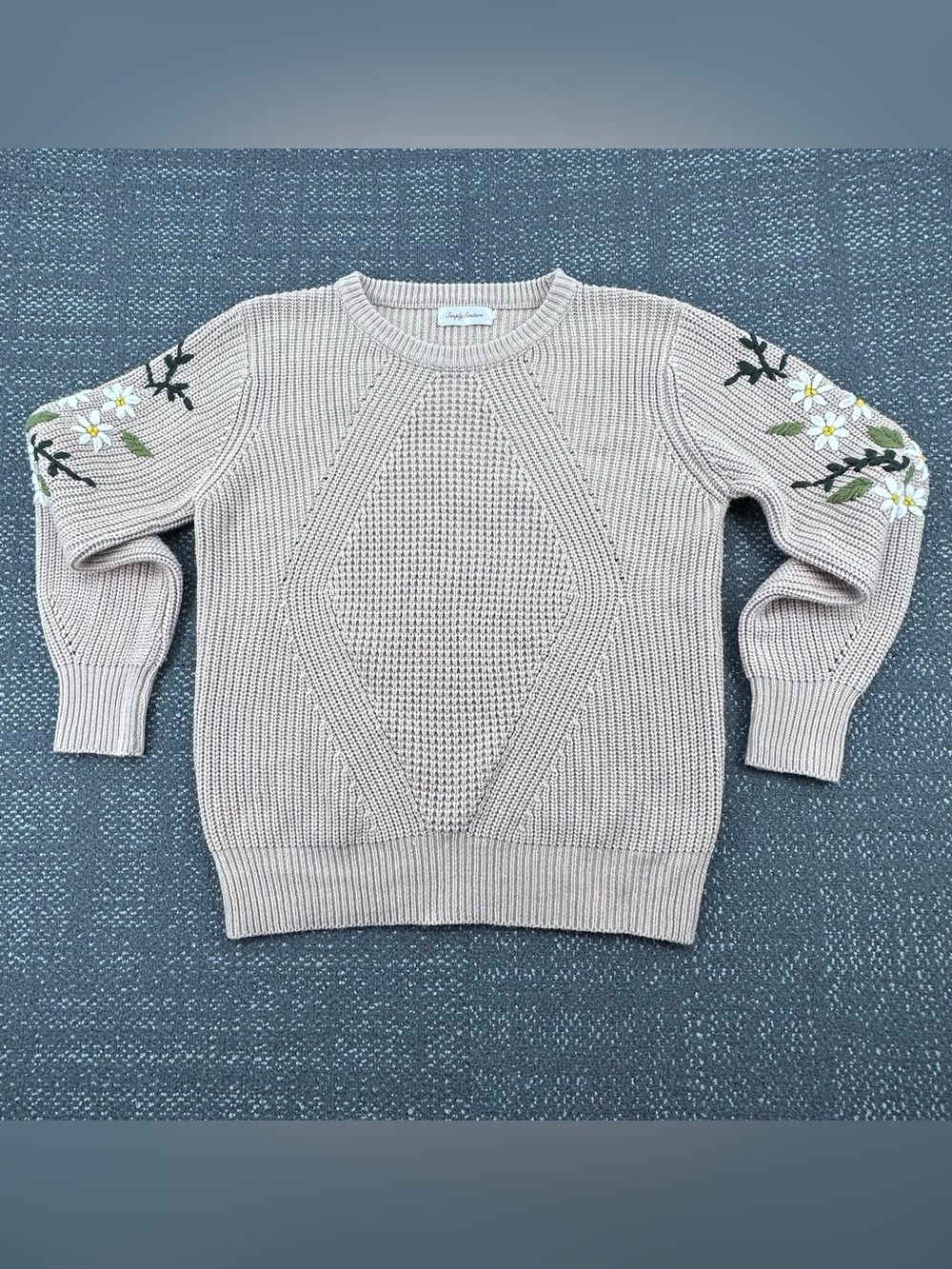 Simply Couture Floral Embroidered Sleeve Sweater - Women’s